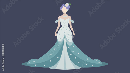 A gl evening gown made from discarded shower curtains embellished with pearls and crystals showcases the beauty and sustainability of upcycled. Vector illustration
