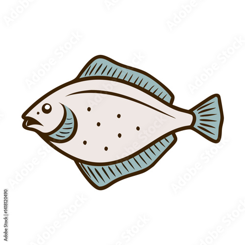 Flatfish Cartoon Illustration with a Black Background