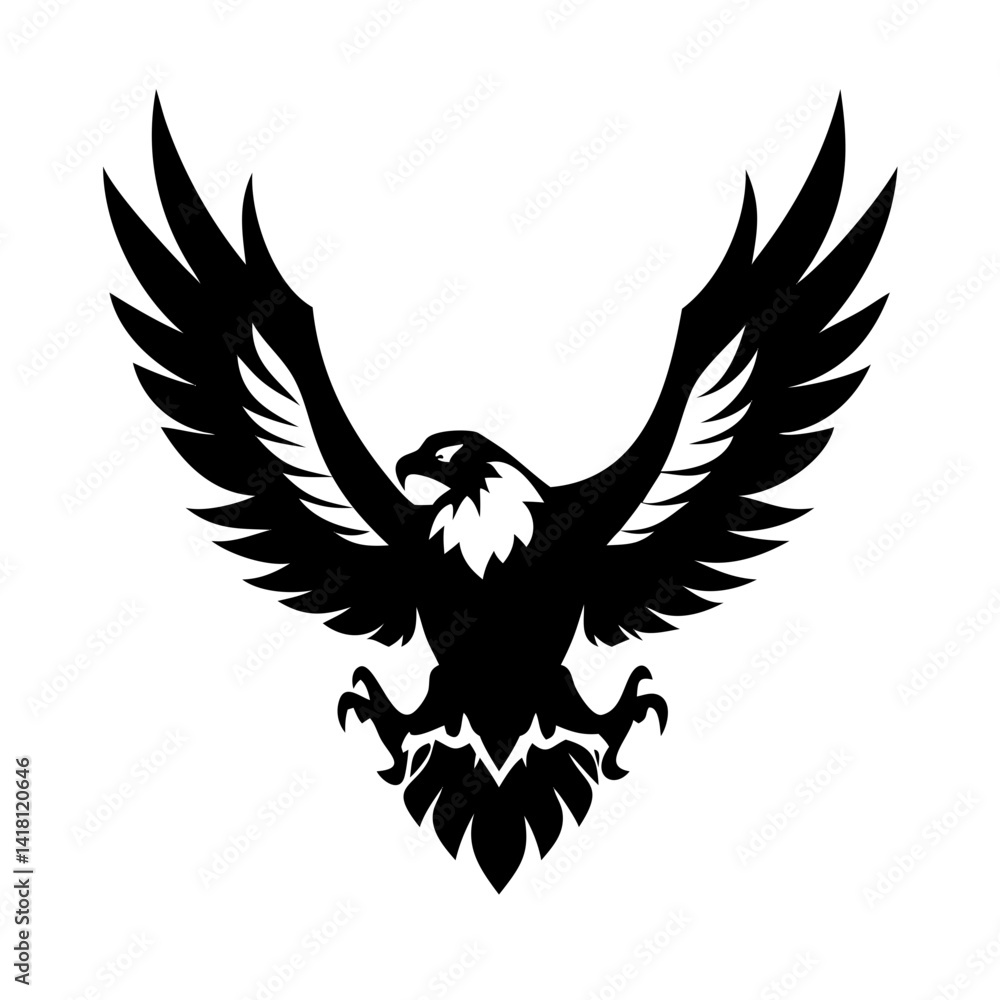 Fototapeta premium Vector silhouette of a flying eagle, a powerful bird with outstretched wings, embodying freedom and nature