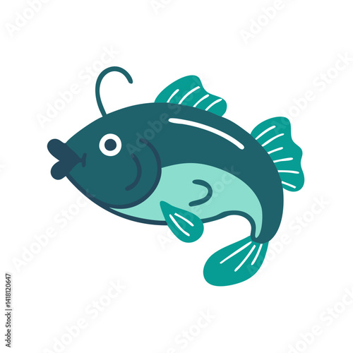 Cartoon Anglerfish Vector Illustration on a Black Background
