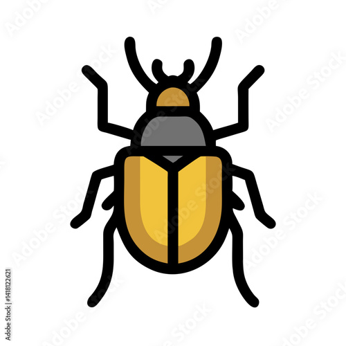 Golden Scarab Beetle Icon on Black Background Design