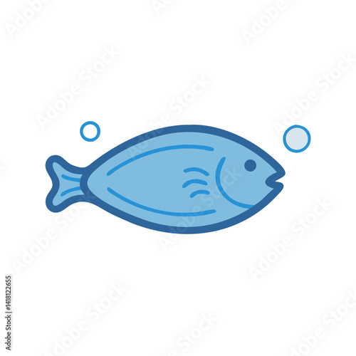 Blue cartoon fish swims with air bubbles icon