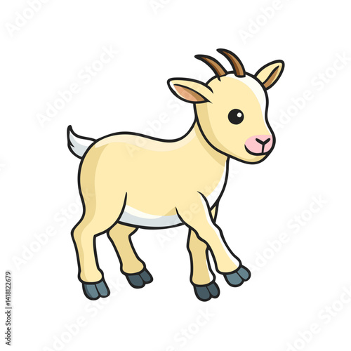 Cute Cartoon Goat Illustration on Black Background Image