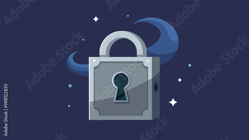 A small silver lock with a keyhole in the shape of a crescent moon graces the journals cover a nod to the mysterious and ethereal nature of personal. Vector illustration