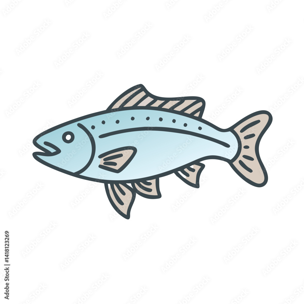 Fototapeta premium Cute, Light Blue Fish Cartoon Vector Illustration Design