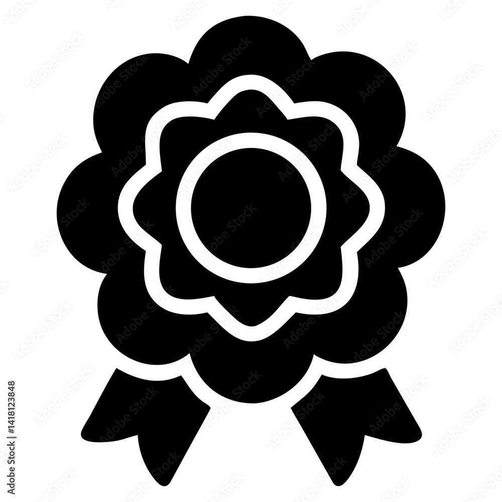 Decorative badge icon with ribbon design and circular Decorative badge icon with ribbon design and circular