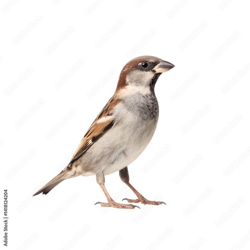 Fototapeta premium Sparrow standing isolated on white background