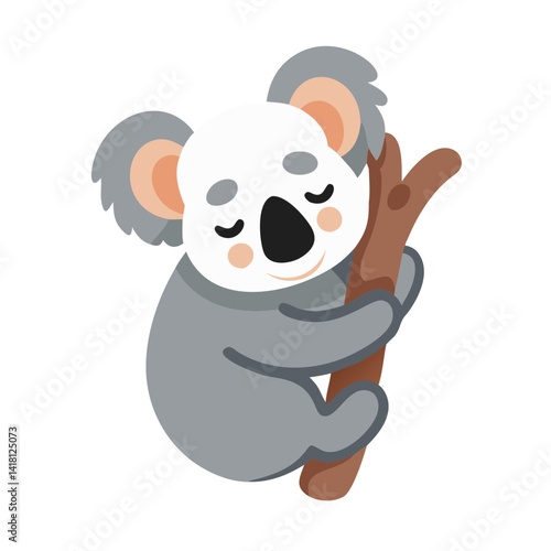 Cute cartoon koala bear sleeping on a tree