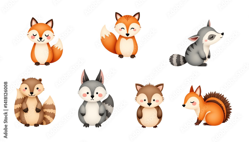 Obraz premium Cute cartoon animal characters for illustration.