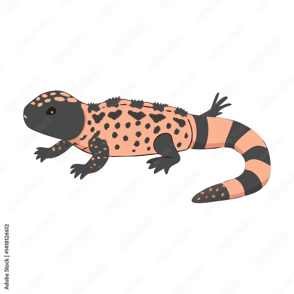 Obraz premium Cartoon Gila Monster Illustration Isolated on Black Background
