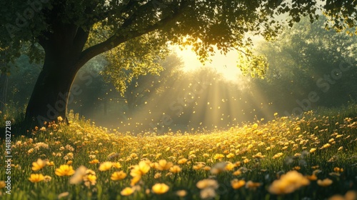 Colorful eggs in meadow
