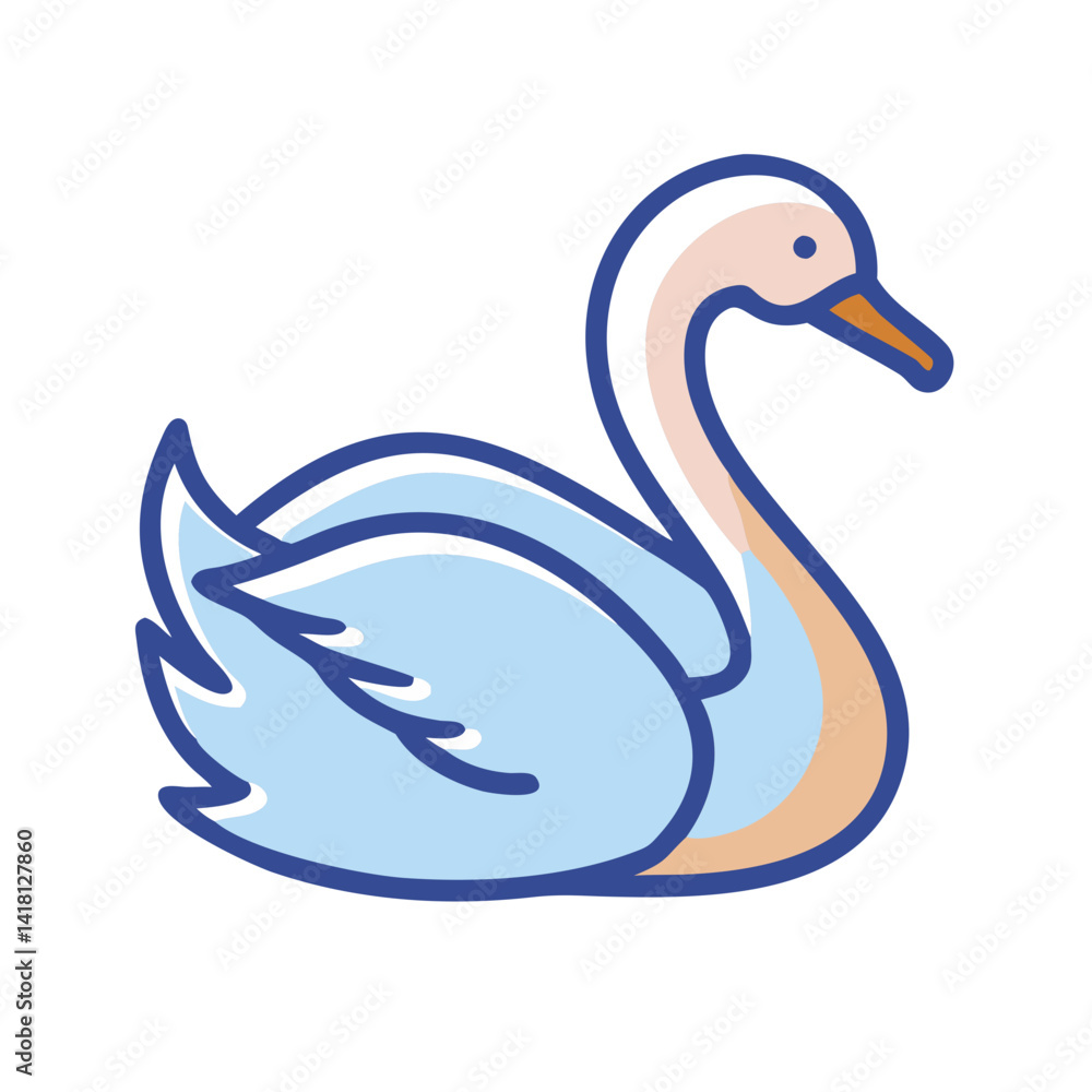 Elegant Swan Illustration with Bold Outlines on Black Elegant Swan Illustration with Bold Outlines on Black