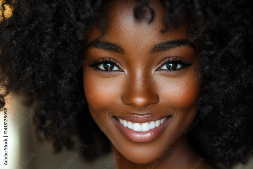 Woman with curly hair smiling in a sunlit garden, surrounded by colorful flowers. Woman with curly hair smiling in a sunlit garden, surrounded by colorful flowers.