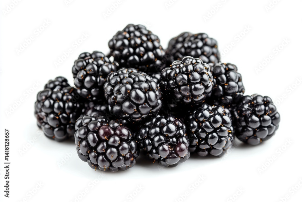 Fresh blackberries piled together, isolated on white background showcasing vibrant fruit texture and healthy snack concept Fresh blackberries piled together, isolated on white background showcasing vibrant fruit texture and healthy snack concept