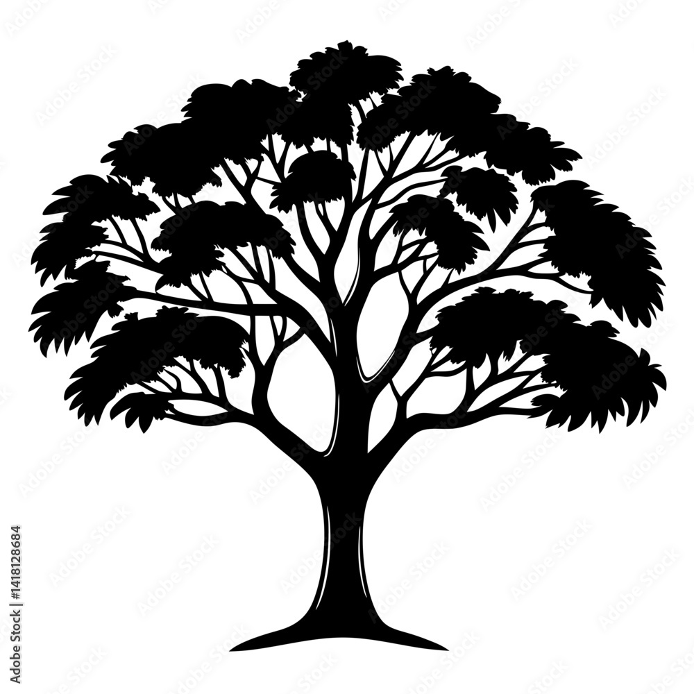 Obraz premium Elegant Tree Silhouette with Intricate Branches and Leafy Canopy Design