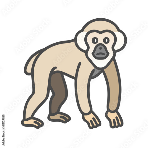 Lar Gibbon cartoon style illustration on black background