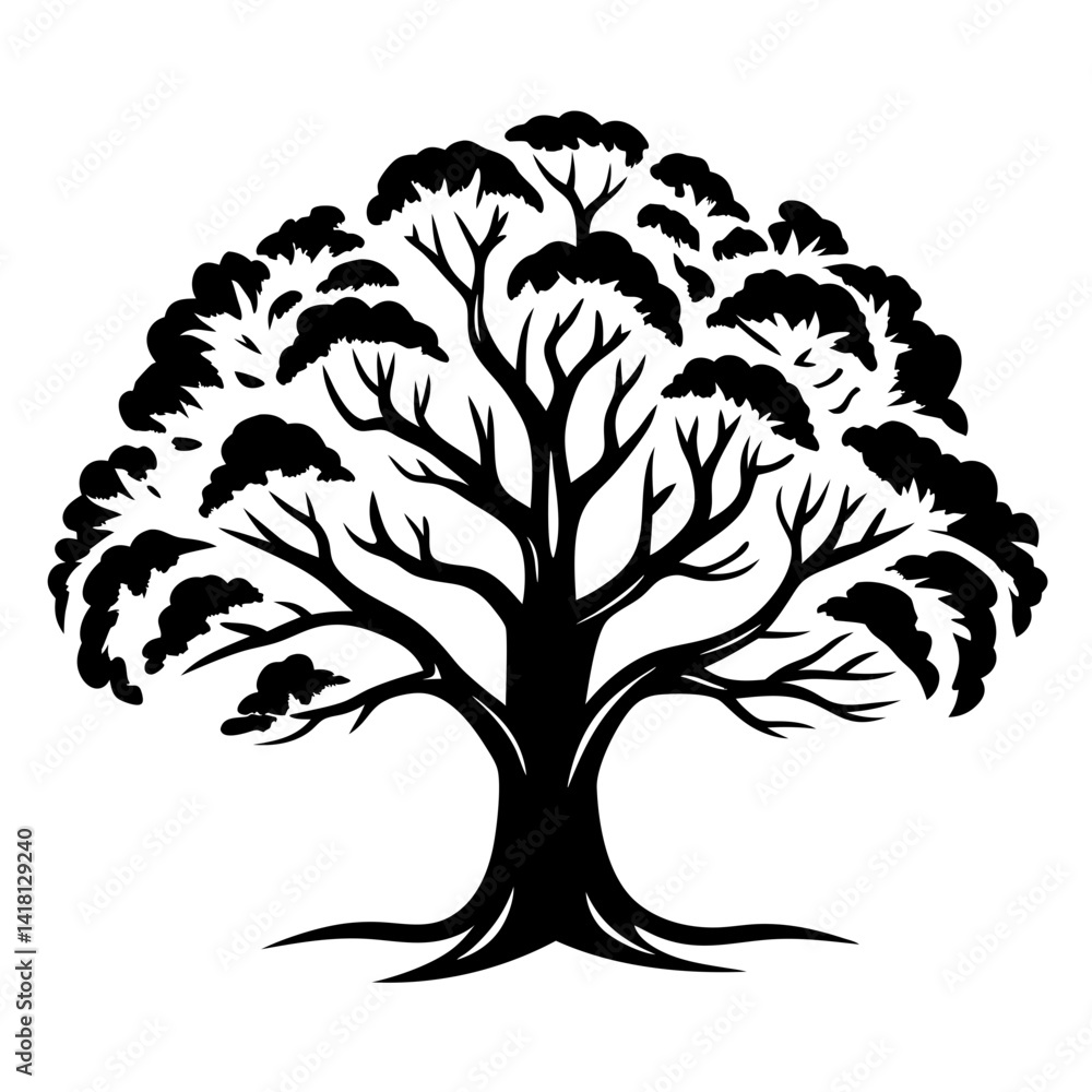 Obraz premium Monochrome vector illustration of a stylized tree with rounded foliage canopy