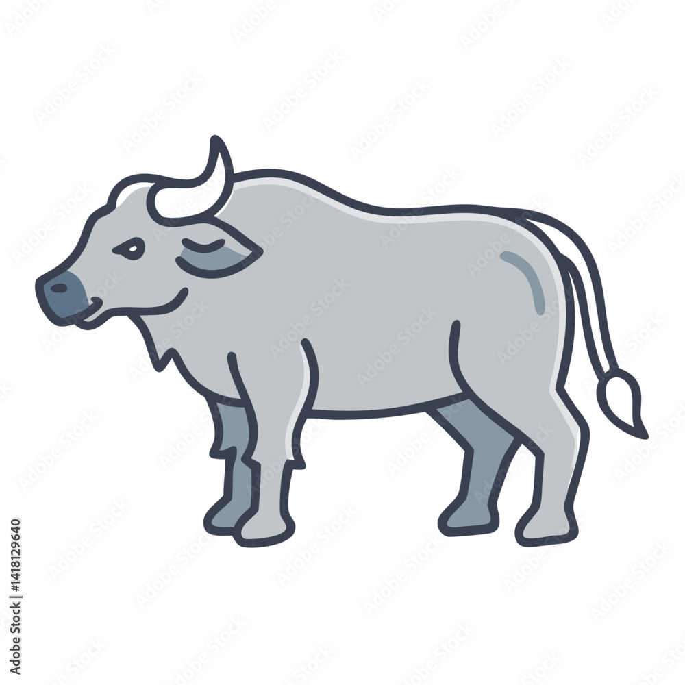 Fototapeta premium Cartoon illustration of a water buffalo on black background