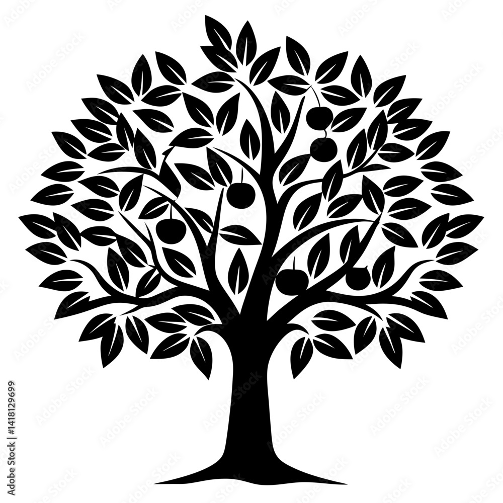 Obraz premium Stylized vector image of a lush fruit tree in solid black