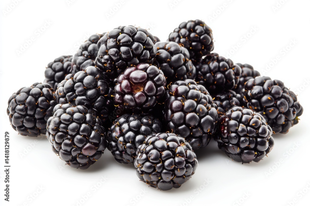 Fresh blackberries piled together, isolated on white background showcasing vibrant fruit texture and healthy snack concept Fresh blackberries piled together, isolated on white background showcasing vibrant fruit texture and healthy snack concept
