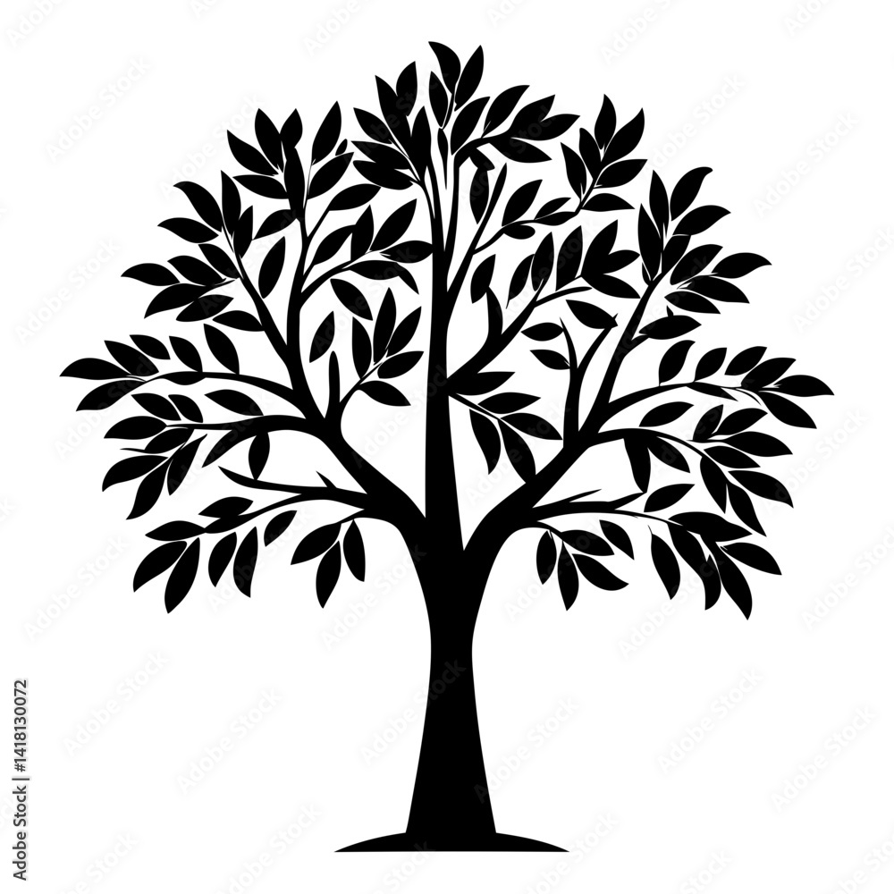 Obraz premium Stylized Silhouette of a Deciduous Tree with Dense Foliage and Branches