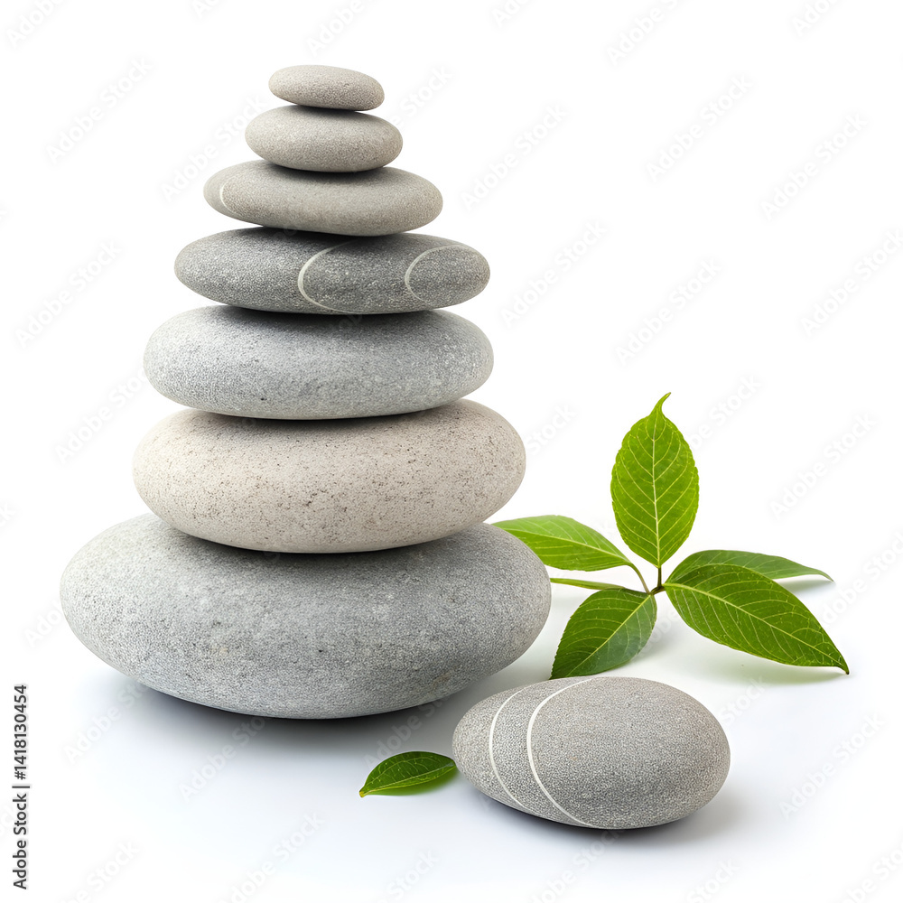 zen stones and green leaves