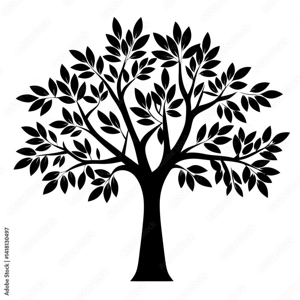 Obraz premium Elegant Silhouette of a Lush Tree with Dense Foliage and Branch Structure