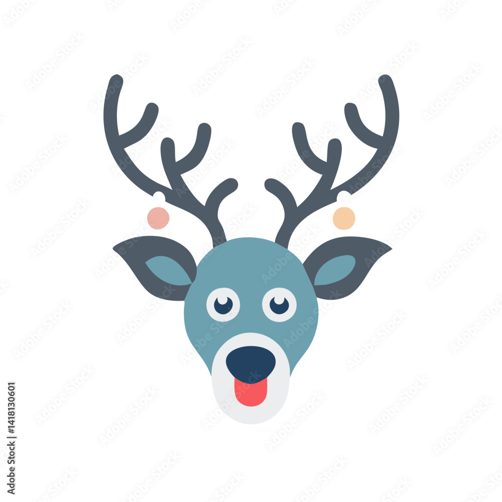 Cute Reindeer Head with Ornaments Isolated on Black Cute Reindeer Head with Ornaments Isolated on Black