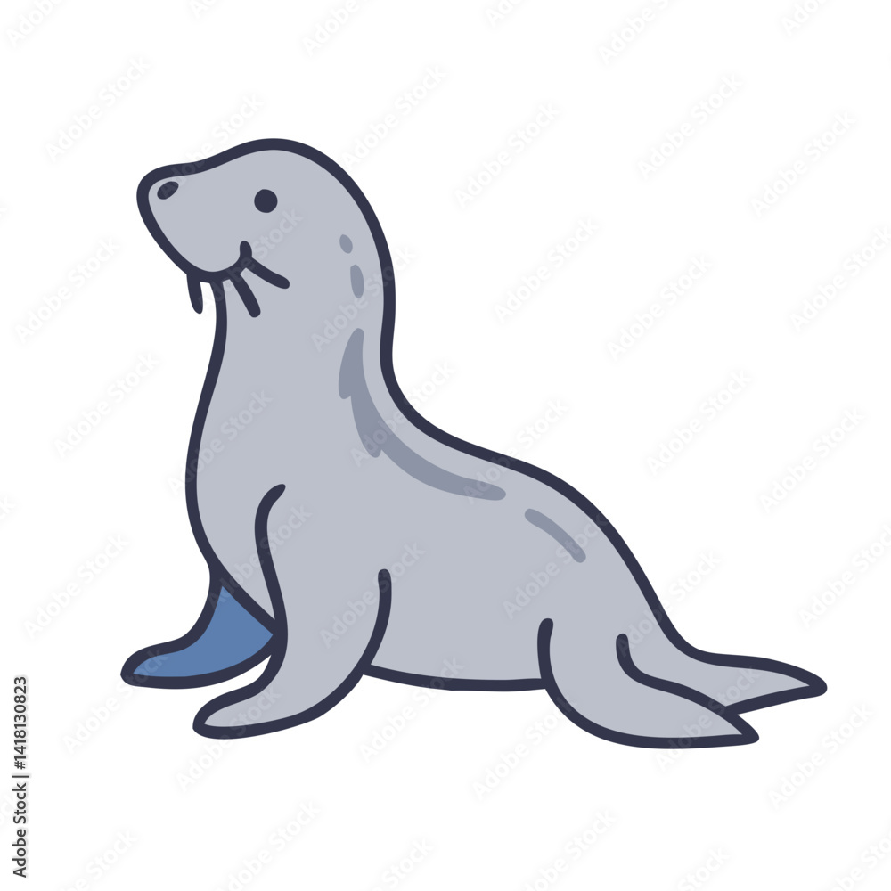 Fototapeta premium Cute cartoon seal illustration isolated on black background