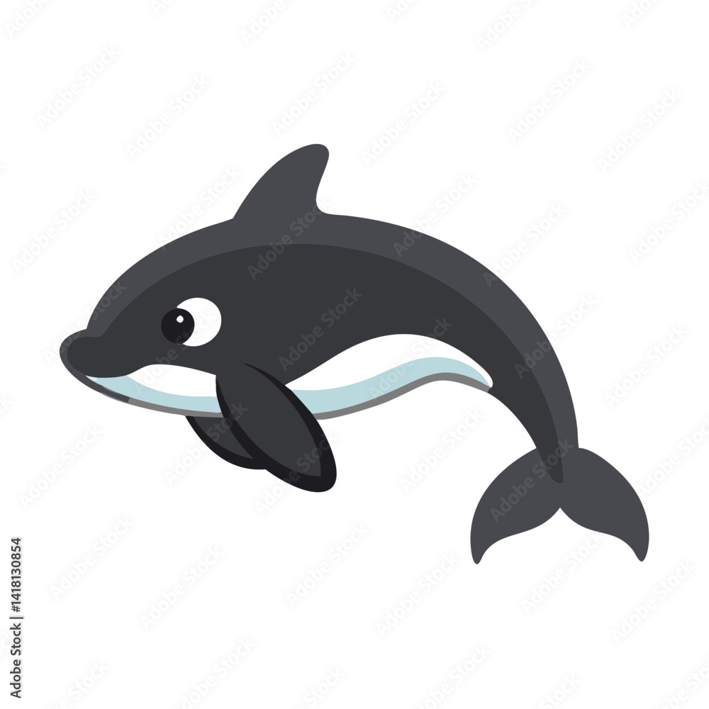 Fototapeta premium Cartoon Killer Whale Vector Illustration on Black Background