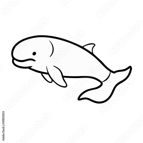 Stylized White Beluga Whale Illustration on Black Background