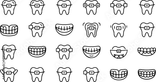 Collection of teeth braces and smiling teeth illustrations for dental health professionals