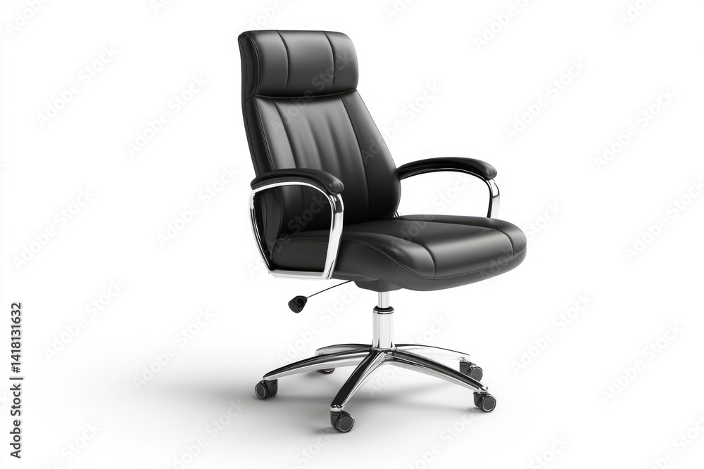 Elegant black leather executive office chair with chrome base and adjustable height. Elegant black leather executive office chair with chrome base and adjustable height.