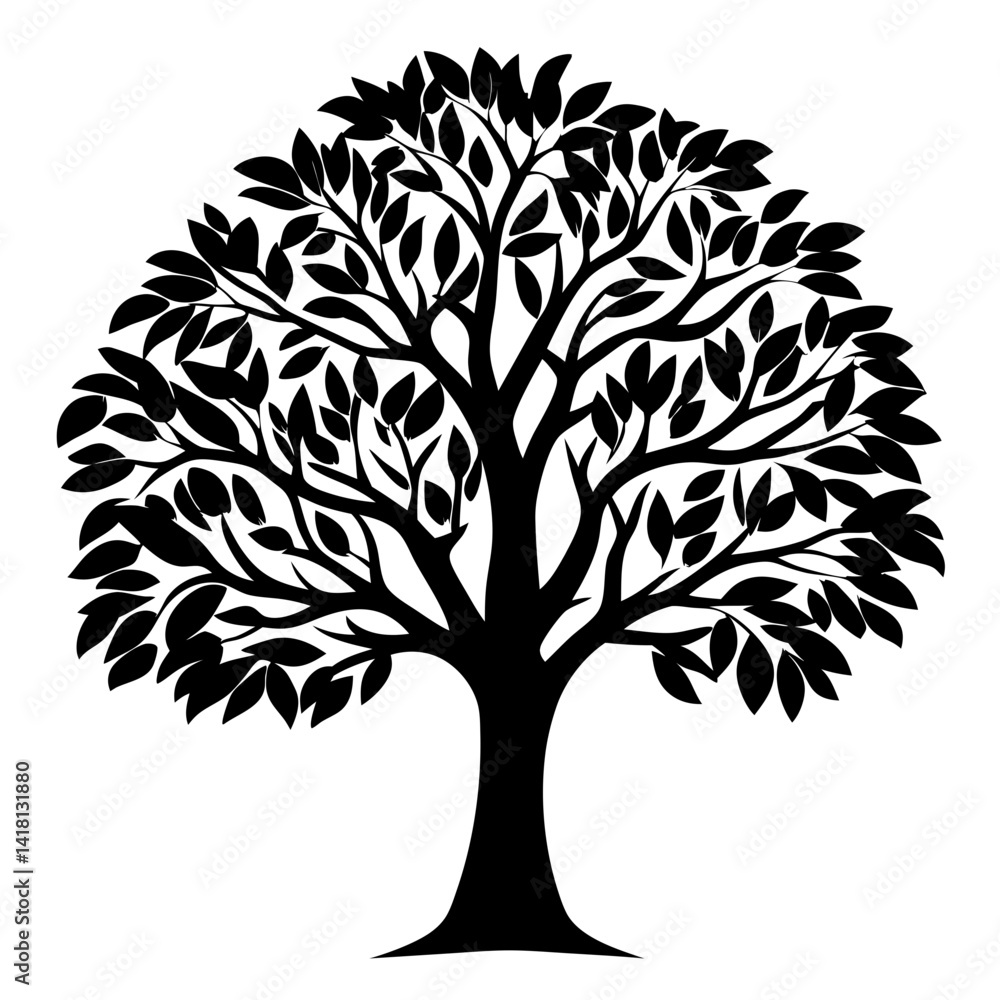 Obraz premium Artistic silhouette of a tree with leaves against a white background image