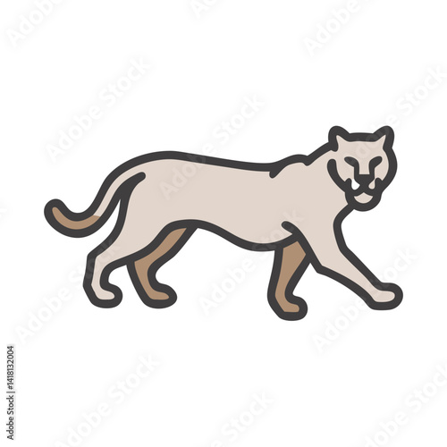 Elegant Mountain Lion Walking Illustration on Black Background