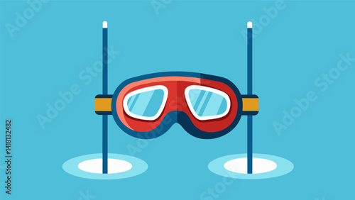 Goggles on poles in hand and ready to hit the virtual trails for a day of exhilarating VR skiing.. Vector illustration