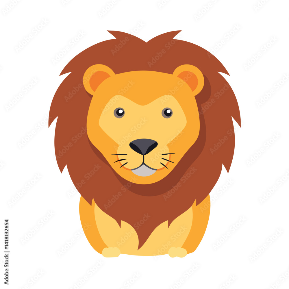 Obraz premium Cartoon Lion Illustration: Majestic Feline with a Brown Mane