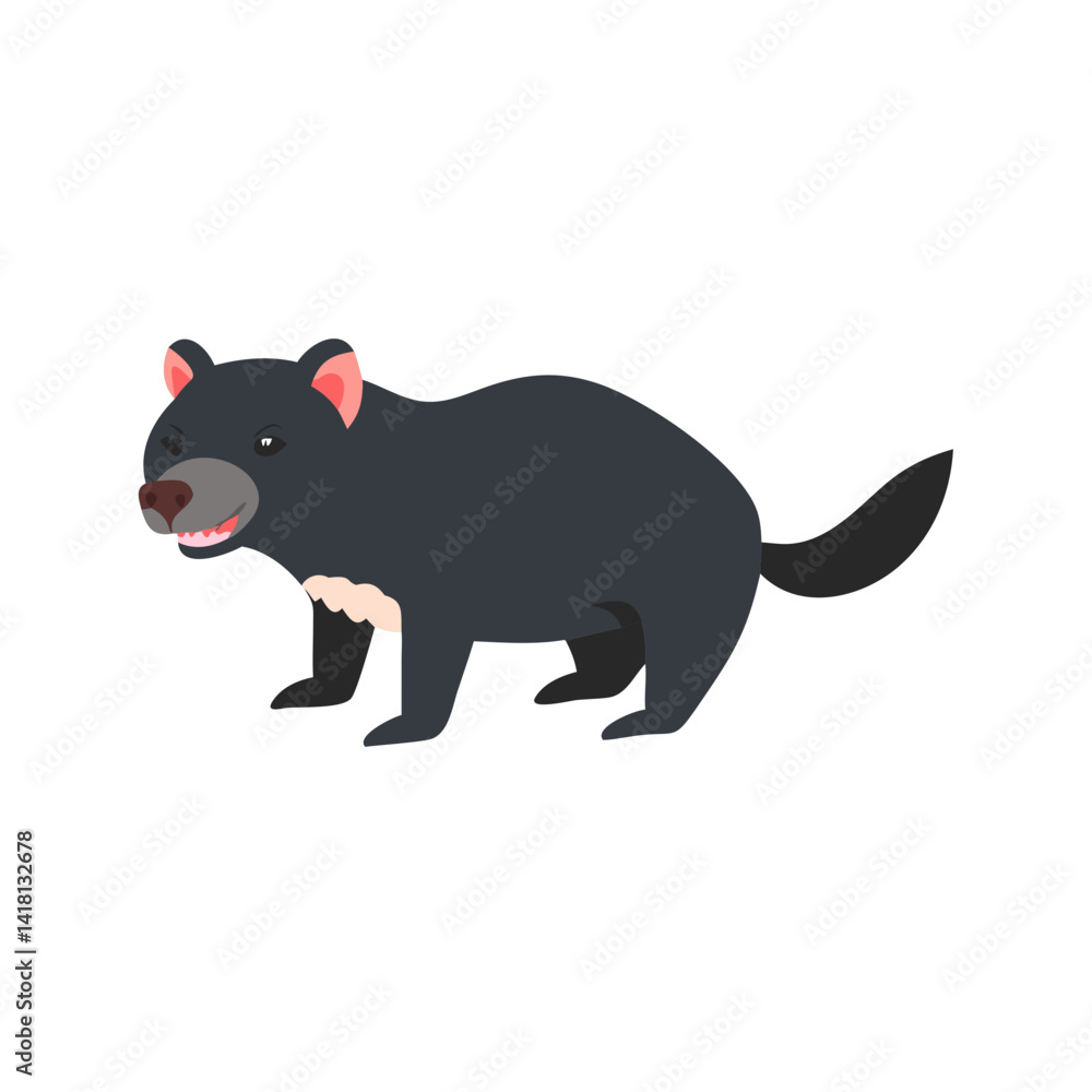Fototapeta premium Cartoon Tasmanian Devil with White Patch on Black