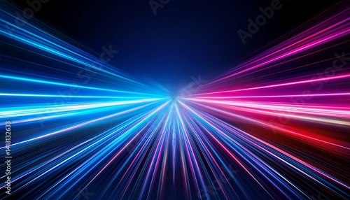 Neon lines moving light effect Horizontal lines Speed ​​effect on a transparent background Lines of light speed and movement