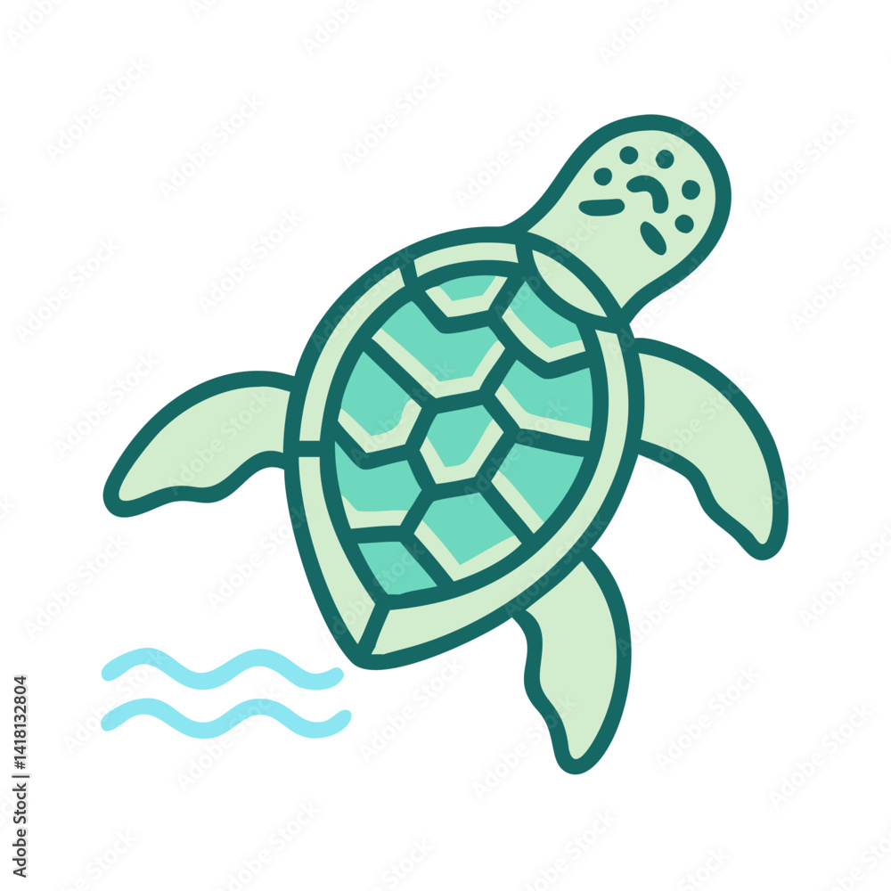 Fototapeta premium Stylized Sea Turtle Swimming in Ocean Waves Illustration