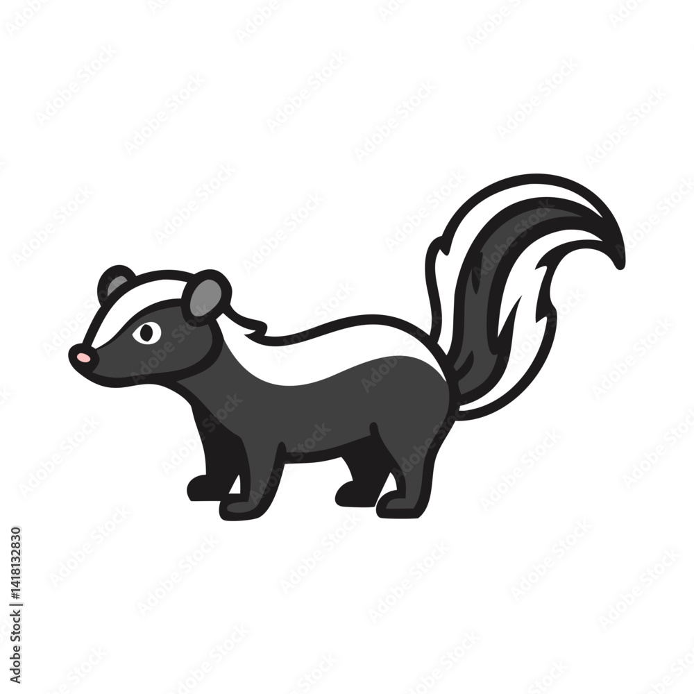 Fototapeta premium Cartoon Skunk Isolated On Black Background Image