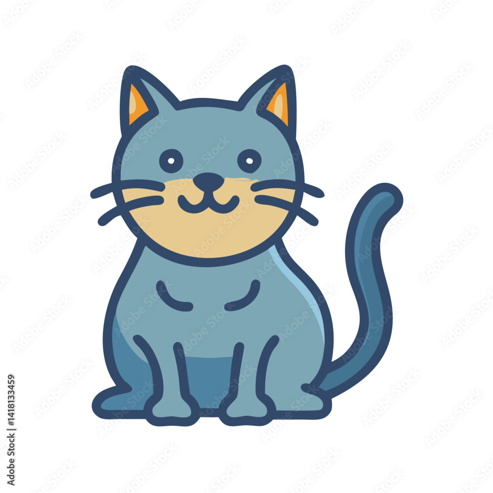 Cute Cartoon Cat Illustration Isolated on Black Background Cute Cartoon Cat Illustration Isolated on Black Background