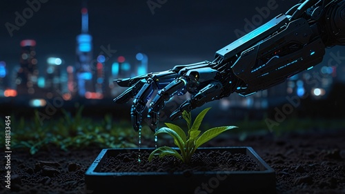 The Rise of AI & Nature – A Cybernetic Hand Holding New Life