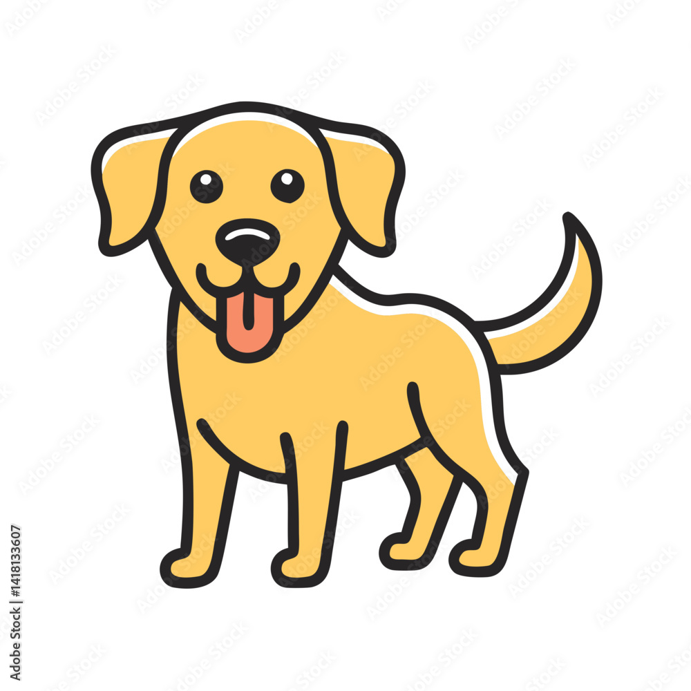 Cute Cartoon Labrador Retriever Dog on Black Background Cute Cartoon Labrador Retriever Dog on Black Background