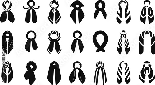 Vector illustrations of various ties in different style