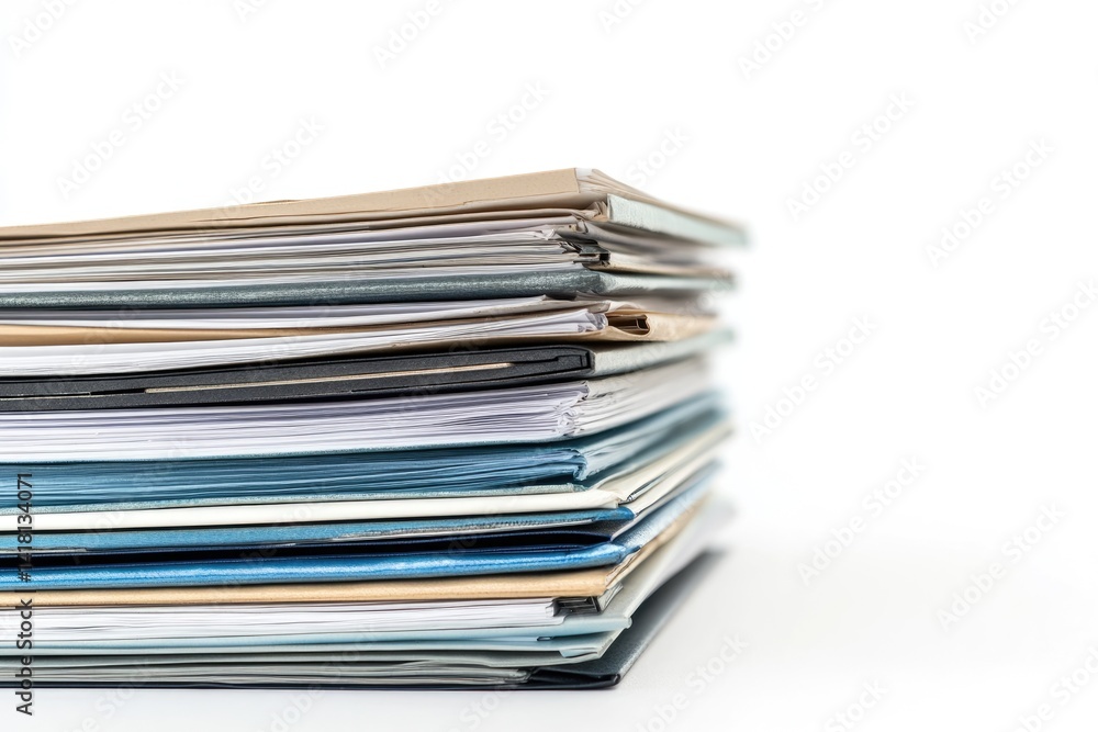 A large stack of organized files and folders, neatly arranged, suggesting efficient record-keeping and administrative tasks. A large stack of organized files and folders, neatly arranged, suggesting efficient record-keeping and administrative tasks.