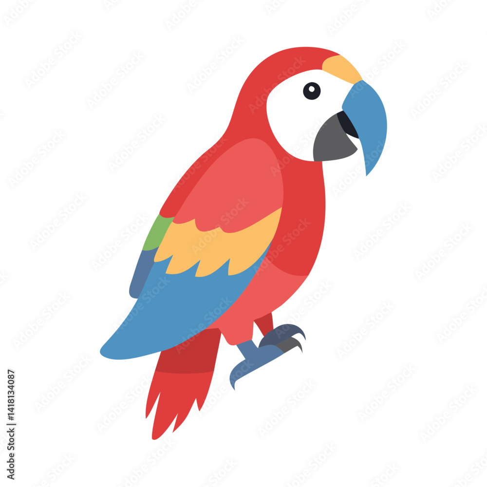 Obraz premium Colorful Cartoon Macaw Parrot on Black Background Illustration