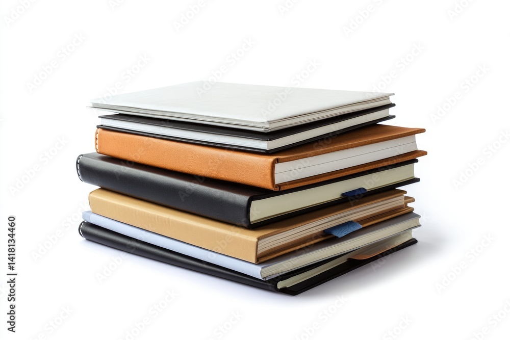 A stack of neatly organized notebooks and journals with various colors and textures, showcasing different sizes and styles. A stack of neatly organized notebooks and journals with various colors and textures, showcasing different sizes and styles.