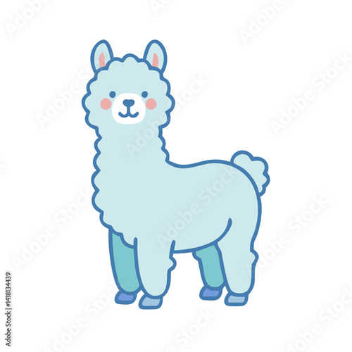 Cute Blue Llama Cartoon Illustration on Black Background