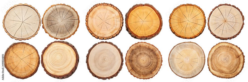 Twelve Oval Wood Cross Sections Isolated on Transparent Background, Wood Texture, Tree Rings, wood slice, tree rings, natural texture Twelve Oval Wood Cross Sections Isolated on Transparent Background, Wood Texture, Tree Rings, wood slice, tree rings, natural texture
